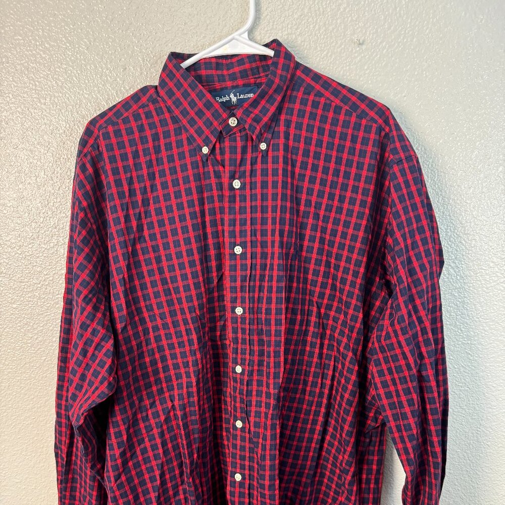 Ralph Lauren Red Blue Check Blake Button Down Men's Large